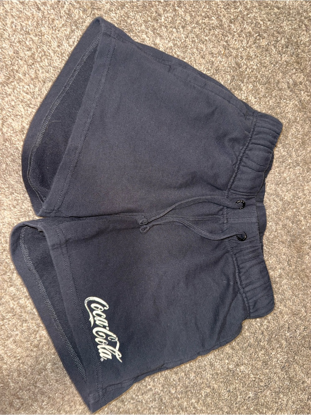 Coca Cola Dark Blue Elastic Waist Athletic Shorts with Script Logo